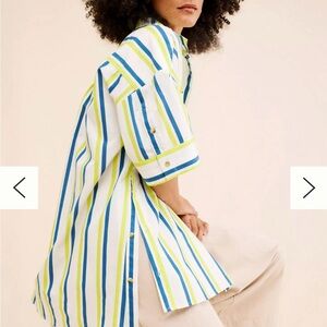 Anthropologie Striped Shirt Dress - Blue, Green, White